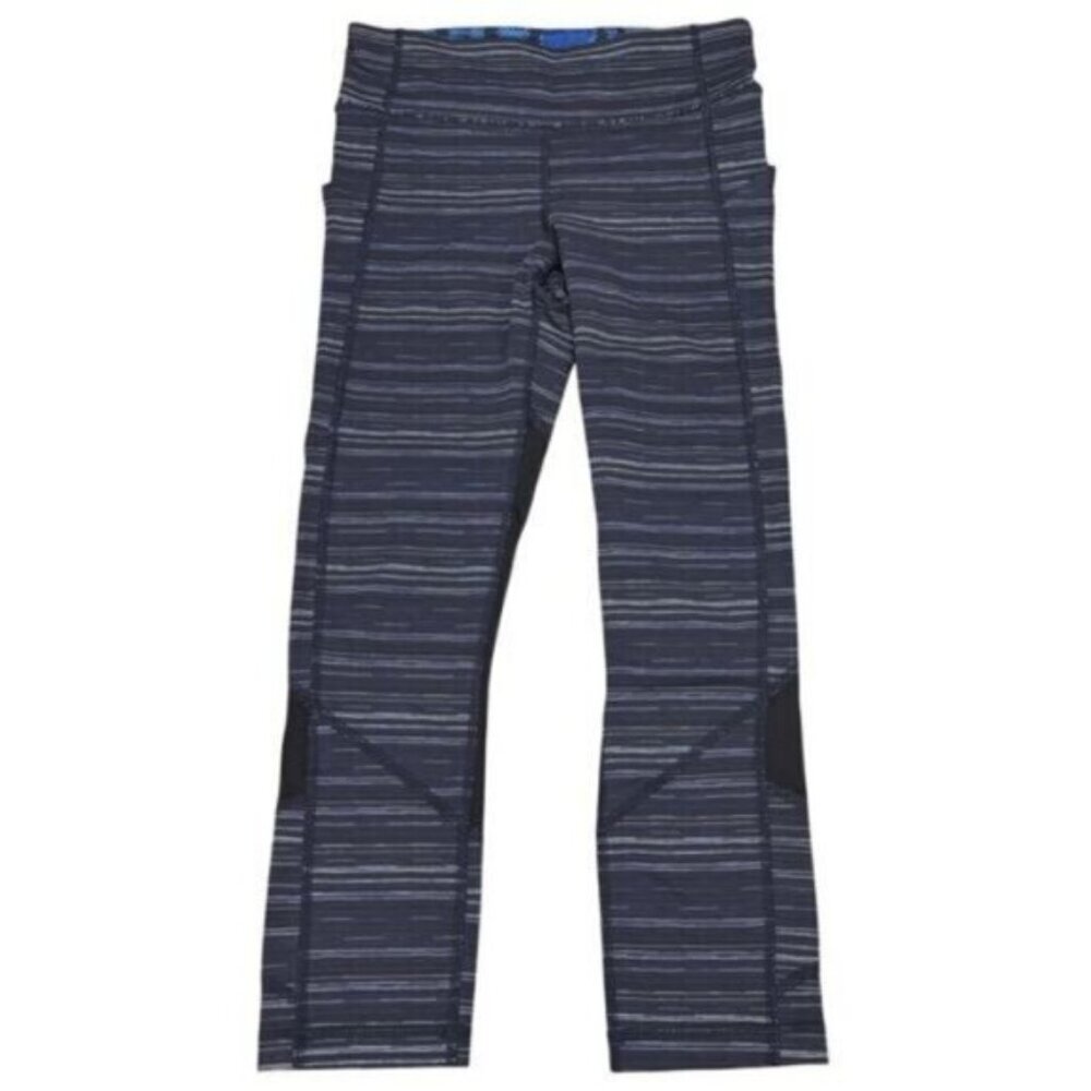 LULULEMON Pace Rival Crop Leggings Cyber Stripe Naval Blue Black Womens Size 4 - Picture 7 of 12